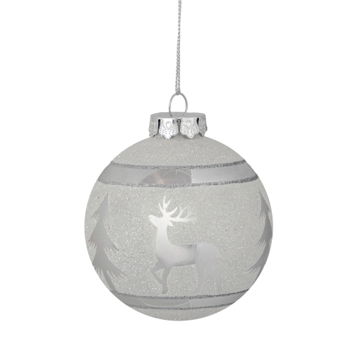 Reindeer and Trees Glass Christmas Ball Ornament - 3.5"