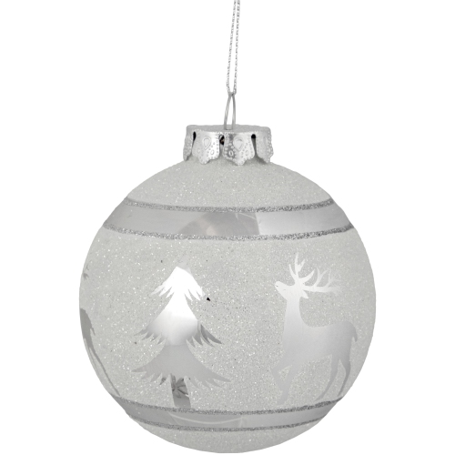 Reindeer and Trees Glass Christmas Ball Ornament - 3.5"