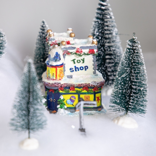 Glittered Snowy Toy Shop Christmas Village Building - 4"