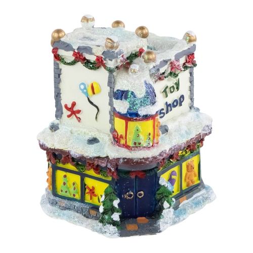 Glittered Snowy Toy Shop Christmas Village Building - 4"