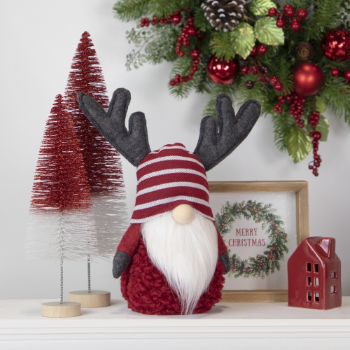 Gnome avec Antlers Christmas Figure - 12 po - Rouge et blanc