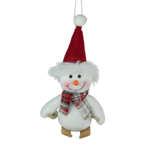 Skiing Snowman with Santa Hat and Plaid Scarf Christmas Ornament - 9.5"