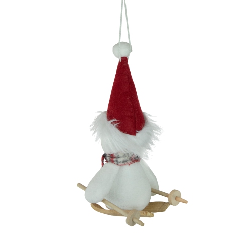 Skiing Snowman with Santa Hat and Plaid Scarf Christmas Ornament - 9.5"
