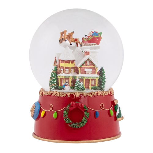 NORTHLIGHT  Santa And Reindeer Christmas Night Musical Snow Globe - 7"