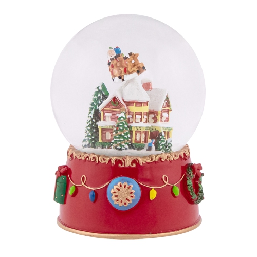 Santa and Reindeer Christmas Night Musical Snow Globe - 7"