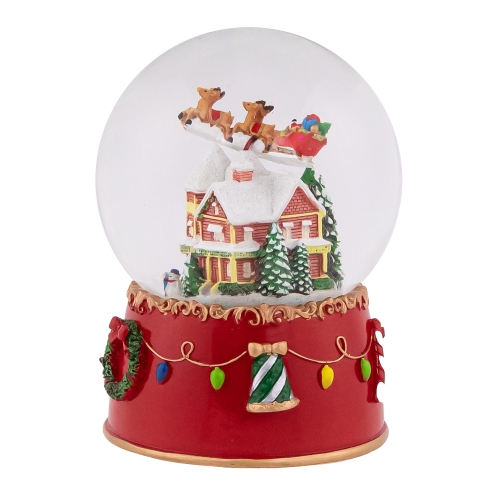 Santa and Reindeer Christmas Night Musical Snow Globe - 7"