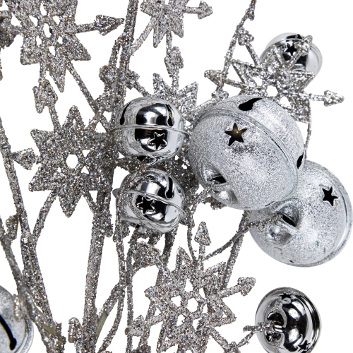 34" Silver Jingle Bells and Glitter Snowflakes Artificial Christmas Spray