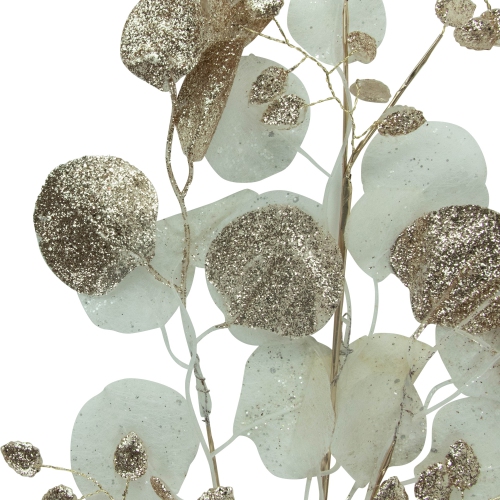 Glittered Winter Leaves Artificial Christmas Spray - 32" - White and Gold