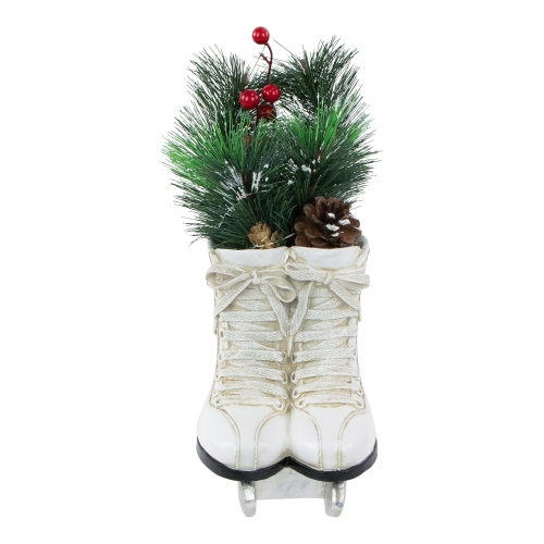 LED Lighted Ice Skates with Floral Arrangement Christmas Decoration - 12"