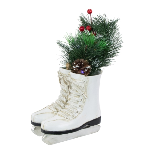 LED Lighted Ice Skates with Floral Arrangement Christmas Decoration - 12"