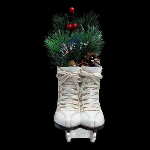 LED Lighted Ice Skates with Floral Arrangement Christmas Decoration - 12"