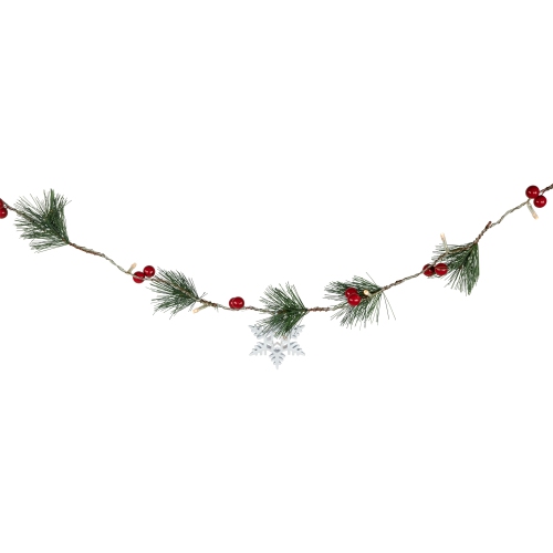 Pre-lit LED Battery Operated Berry and Snowflake Christmas Garland - 6' - Warm White
