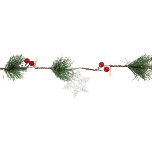 Pre-lit LED Battery Operated Berry and Snowflake Christmas Garland - 6' - Warm White
