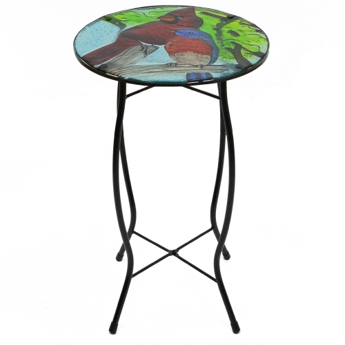 NORTHLIGHT  19" Blue And Cardinal Glass Patio Side Table In Red