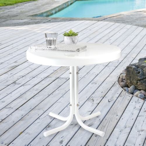 22" Outdoor Retro Tulip Side Table, White