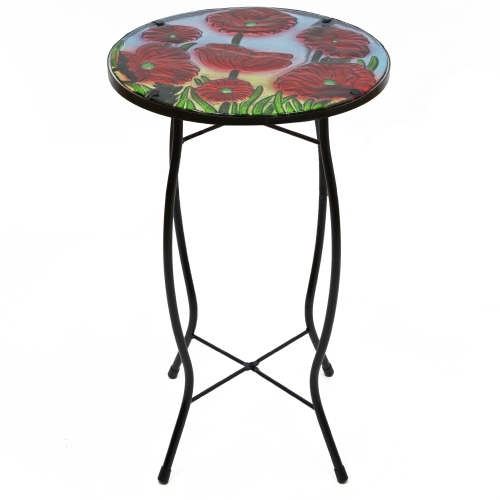 NORTHLIGHT  19" Floral Poppies Glass Patio Side Table In Red