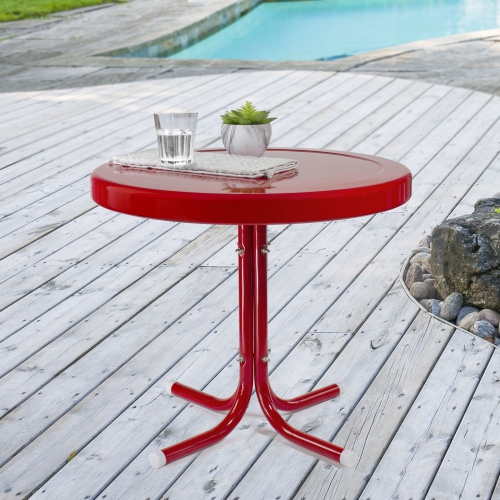22" Outdoor Retro Tulip Side Table, Red