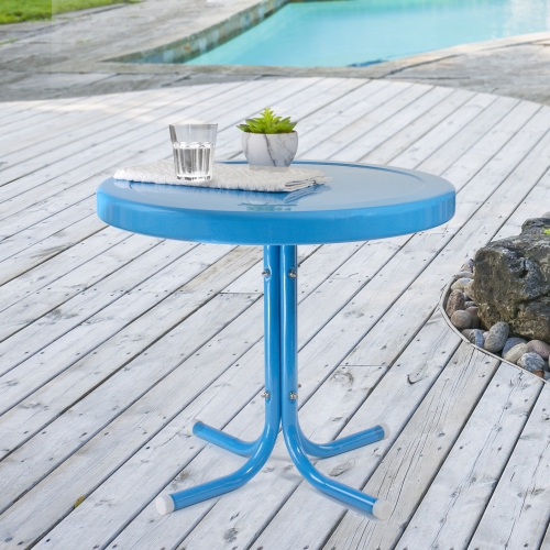 22" Outdoor Retro Tulip Side Table, Turquoise Blue