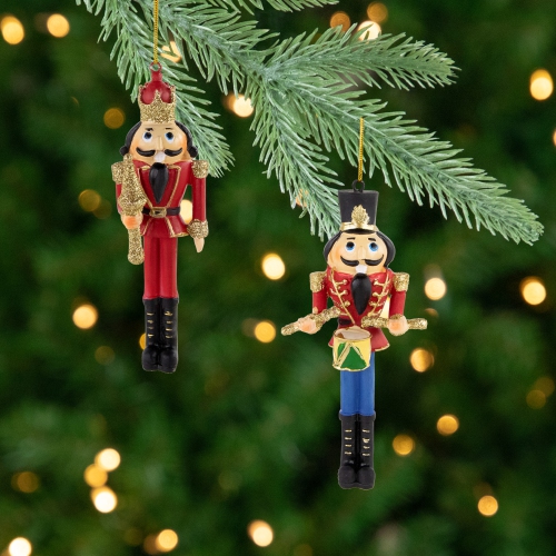 Set of 2 Nutcracker King and Soldier Christmas Ornaments 5.75"