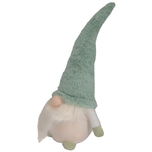 Figurine de Noël en forme de gnome en fausse fourrure lumineuse à DEL - 13,75 po - Vert