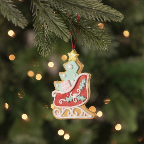 3.5" Glittered Christmas Sleigh Cookie Ornament