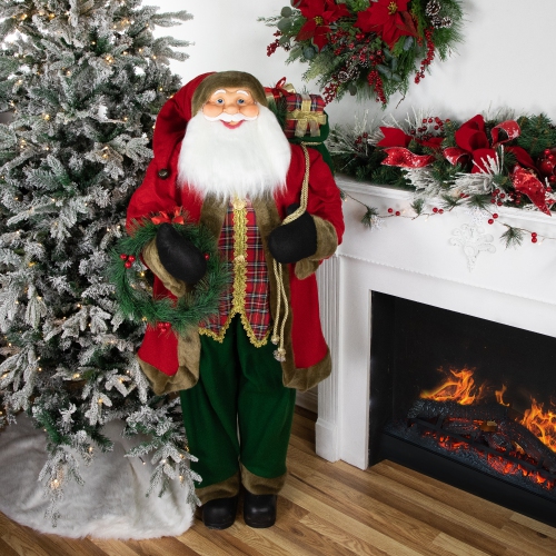 60" Santa Claus with Wreath and Gift Bag Standing Christmas Figure