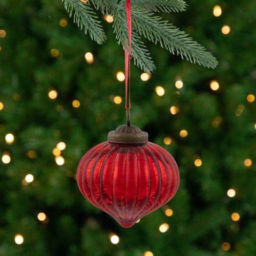 3" Red Crackle Glass Onion Christmas Ornament