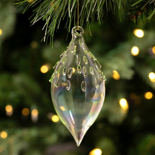 Transparent Iridescent Glass Teardrop Finial Christmas Ornament - 5" - Green