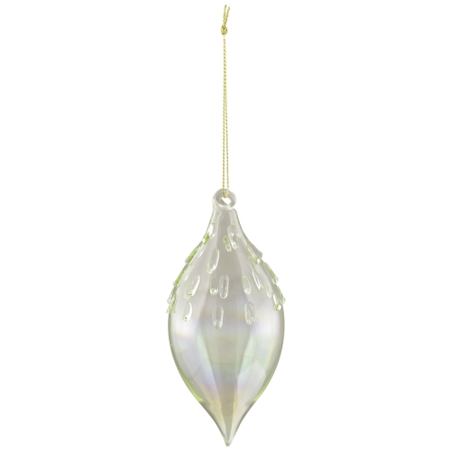 Transparent Iridescent Glass Teardrop Finial Christmas Ornament - 5" - Green