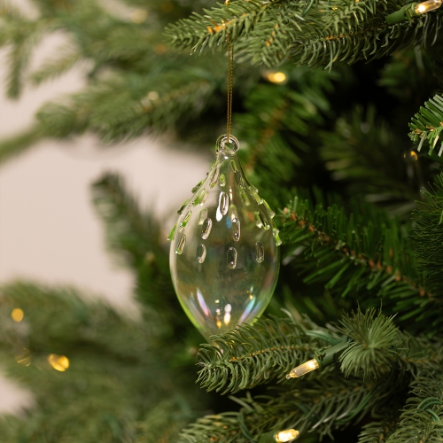 Transparent Iridescent Glass Teardrop Finial Christmas Ornament - 5" - Green