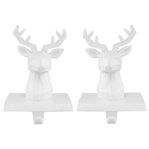 Set of 2 White Reindeer Head Christmas Stocking Holders 5.75"