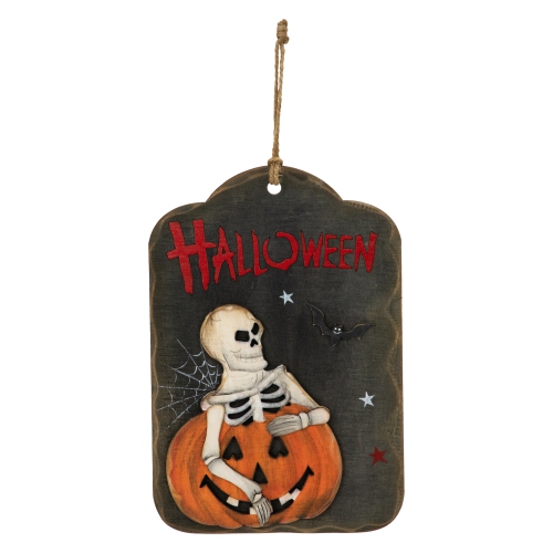 9.75" Skeleton and Jack-O-Lantern Halloween Wall Sign