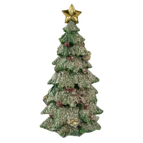 Glittered Christmas Tree with Presents, Berries and Bows Decoration - 6.75"