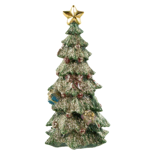 Glittered Christmas Tree with Presents, Berries and Bows Decoration - 6.75"