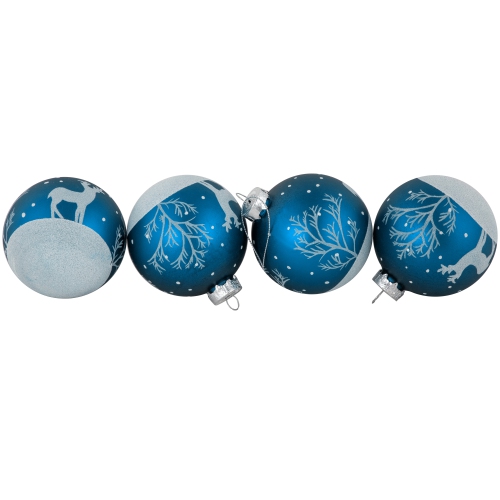 Glitter Reindeer Glass Ball Christmas Ornaments - 3" - Blue - 4ct