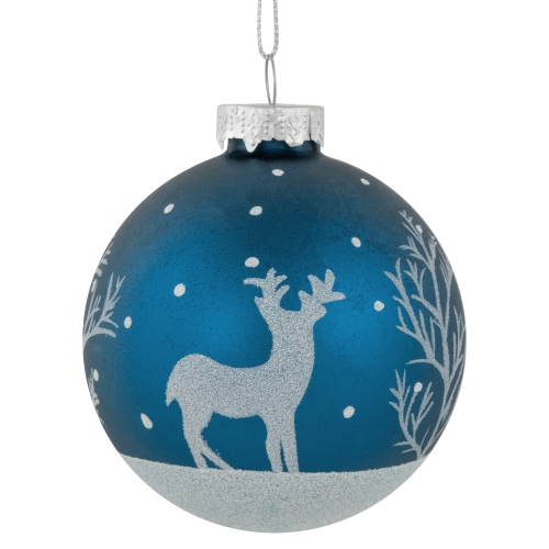 Glitter Reindeer Glass Ball Christmas Ornaments - 3" - Blue - 4ct