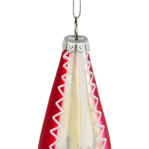 6.75" Red and White Retro Reflector Finial Glass Christmas Ornament