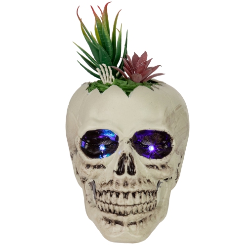 LED Lighted Succulent Skull Planter Artificial Halloween Decoration - 8.75"