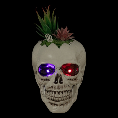 LED Lighted Succulent Skull Planter Artificial Halloween Decoration - 8.75"