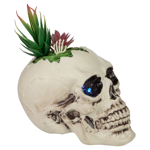 LED Lighted Succulent Skull Planter Artificial Halloween Decoration - 8.75"