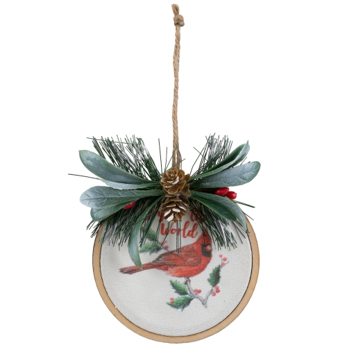 Cardinal and Pinecone "Joy to the World" Pine Disc Christmas Ornament - 5.25"