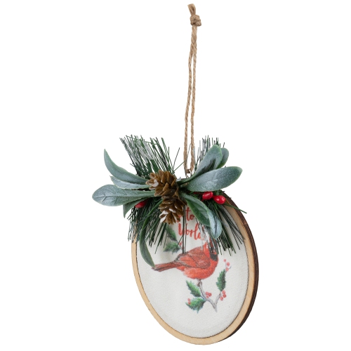 Cardinal and Pinecone "Joy to the World" Pine Disc Christmas Ornament - 5.25"