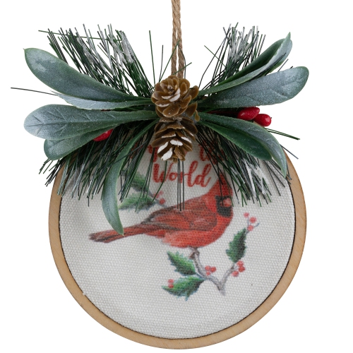 Cardinal and Pinecone "Joy to the World" Pine Disc Christmas Ornament - 5.25"