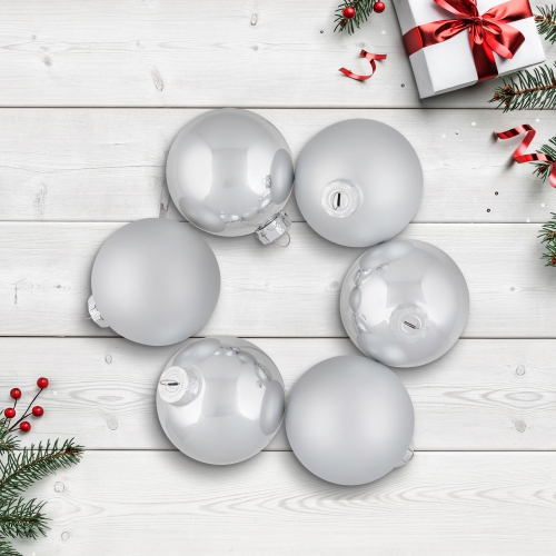NORTHLIGHT  Shiny And Matte Christmas Glass Ball Ornaments - 3.25" (80Mm) - - 6Ct In Silver