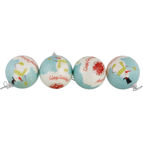Snowmen Decoupage Christmas Ball Ornaments - 2.25" - 14ct