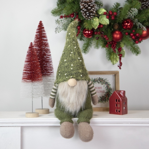 Sitting Christmas Gnome Decoration - 20.5" - Olive Green