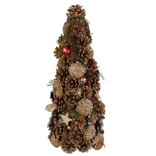 NORTHLIGHT  Pinecone, Berry And Star Cutouts Christmas Cone Tree Decoration - 17"