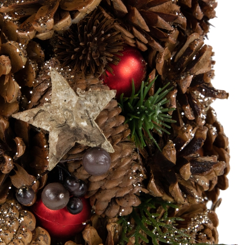 Pinecone, Berry and Star Cutouts Christmas Cone Tree Decoration - 17"