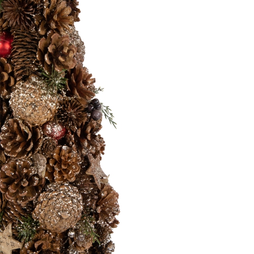 Pinecone, Berry and Star Cutouts Christmas Cone Tree Decoration - 17"