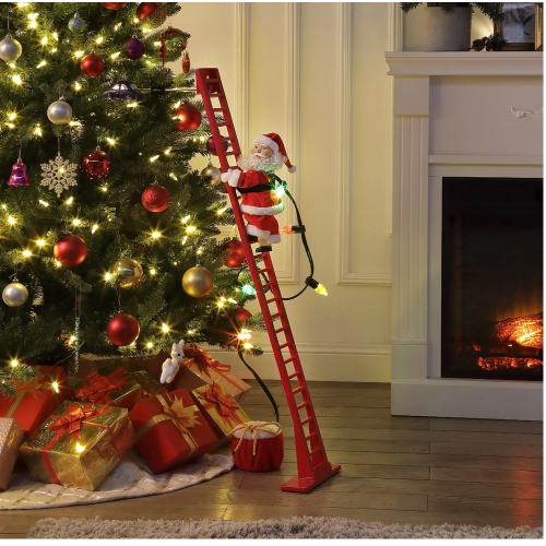 Père Noël animé et grimpeur musical avec rangée de lumières Mr. Christmas